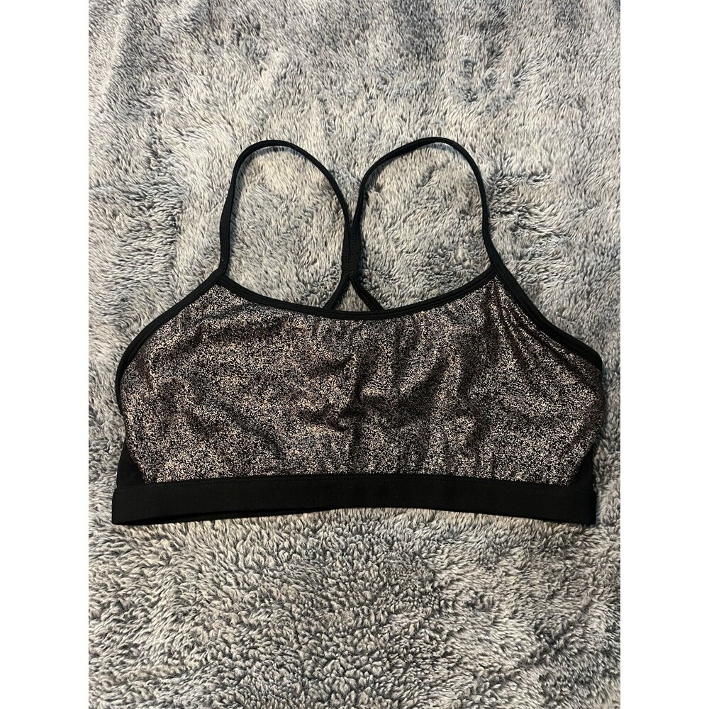 EUC Fabletics Black Metallic Pattern Mesh Back Sports Bra NO SIZE TAG 30" Bust